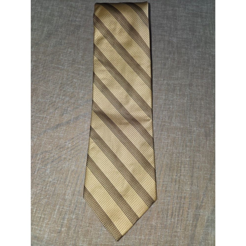 Calvin Klein Mens Silk Tie Gold Brown Diagonal Striped Necktie